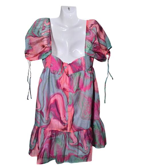 Amanda Uprichard L Women's Puff Sleeve Min Dress Sheer Seike Style Babydoll Boho - Picture 7 of 12